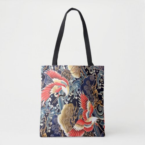 FLYING CRANESWAVESSPRING FLOWERS Japanese Floral Tote Bag