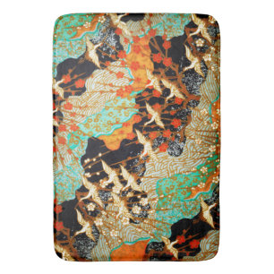 FLYING CRANES WITH SPRING FLOWERS Japanese Floral Bath Mat