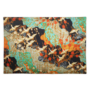 FLYING CRANES WITH SPRING FLOWERS Japanese Floral Cloth Placemat
