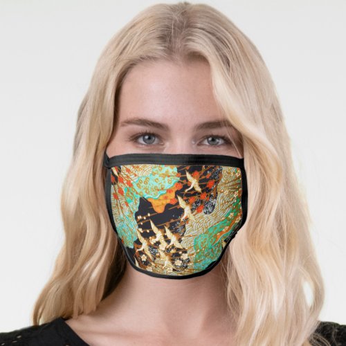 FLYING CRANES WITH SPRING FLOWERS Japanese Floral Face Mask