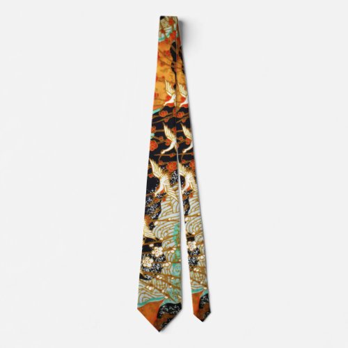 FLYING CRANES WITH SPRING FLOWERS Japanese Floral Tie
