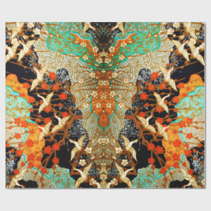 FLYING CRANES WITH SPRING FLOWERS Japanese Floral Wrapping Paper