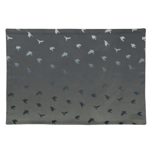 Flying Crow Birds Dusty Grunge Green Ombre Cloth Placemat