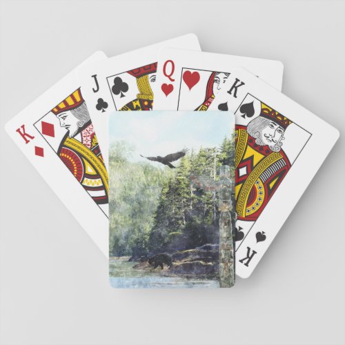 Flying Crow Black Bear  Totem Pole Haida Art Playing Cards