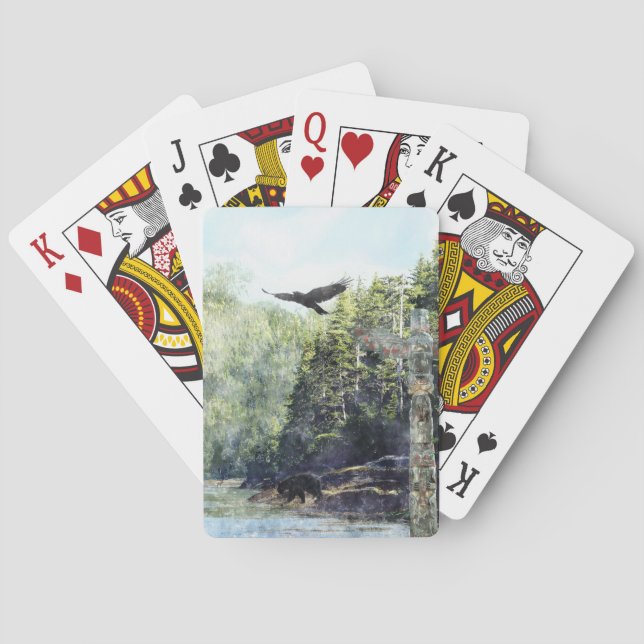 Flying Crow, Black Bear & Totem Pole Haida Art Poker Cards (Back)