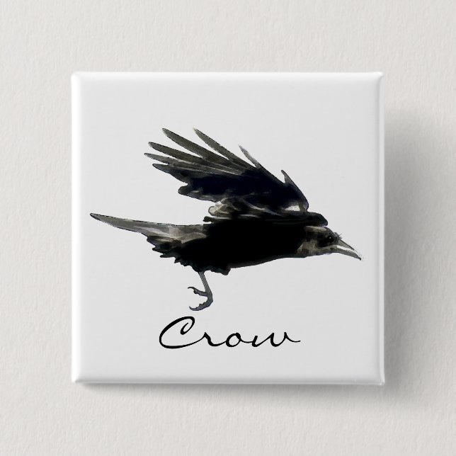 FLYING CROW Raven Wildlife Bird Art Button (Front)