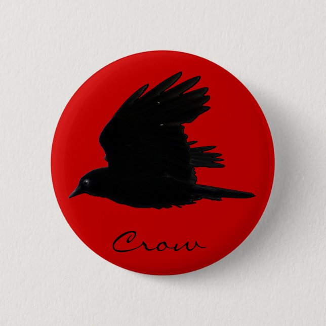 FLYING CROW Raven Wildlife Bird Art Pinback Button (Front)
