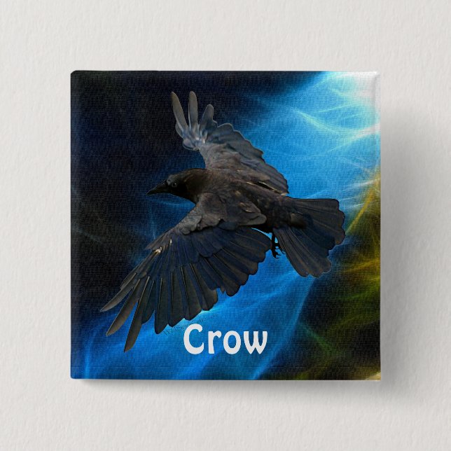 FLYING CROW Raven Wildlife Bird Art Pinback Button (Front)
