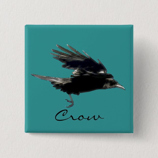 FLYING CROW Raven Wildlife Bird Art Pinback Button (Front)