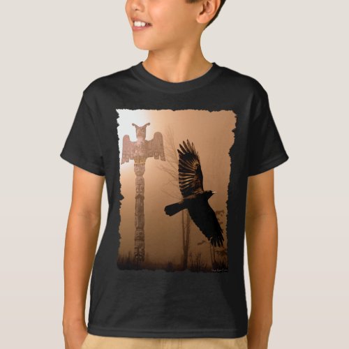 Flying Crow Spirit  Totem Pole Native Art T_Shirt