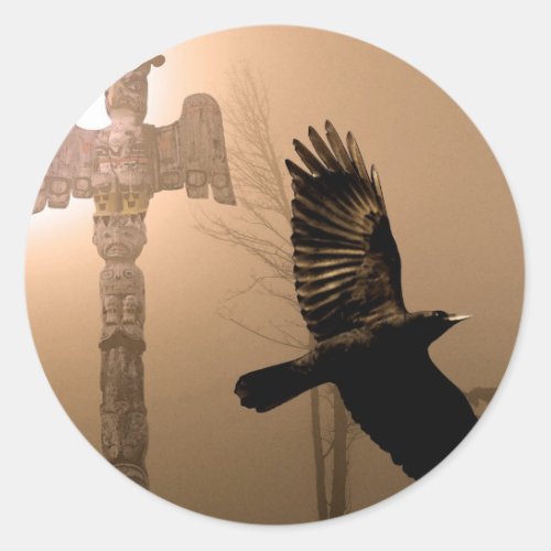 Flying Crow Spirit  Totem Pole Sacred Art Classic Round Sticker