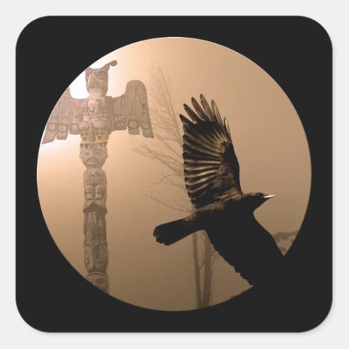 Flying Crow Spirit  Totem Pole Sacred Art Square Sticker