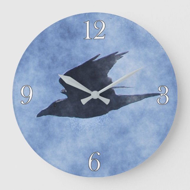 Flying Crow Wildlife-lovers Watercolour Art Clock (Front)