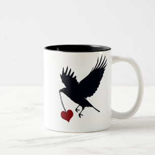 Flying Crow With Stolen Heart Two-Tone Coffee Mug