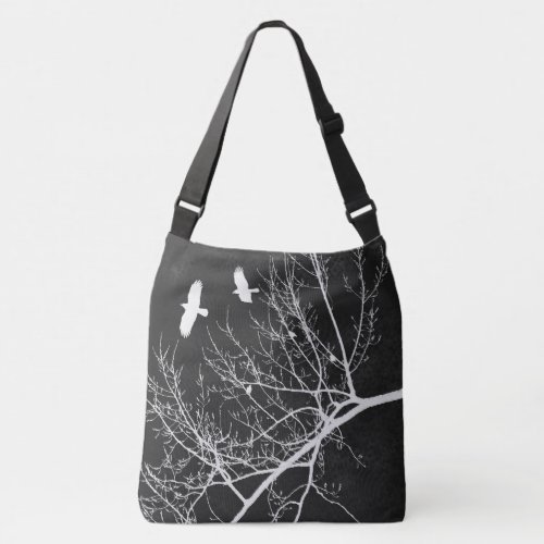 Flying Crows and Trees Silhouette Gothic Theme Crossbody Bag