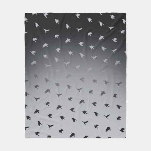 Flying Crows Ombre Blue Grey Modern Gothic Fleece Blanket