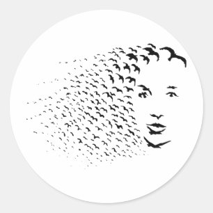 Flying Crows or Face Optical Illusion Classic Round Sticker