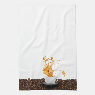 Flying Cup Of Coffee With Splash Kitchen Towel