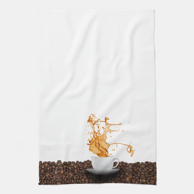 Flying Cup Of Coffee With Splash Kitchen Towel (Vertical)
