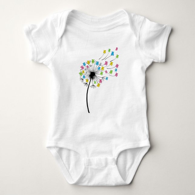 Flying cute bears dandelion flow baby bodysuit (Front)
