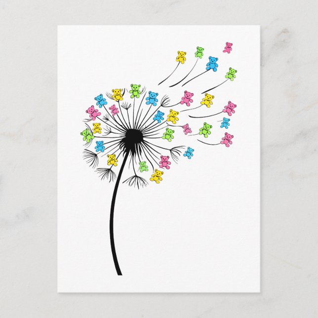 Flying cute bears dandelion flow postcard (Front)
