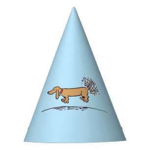 Flying Dachshund blue party hats