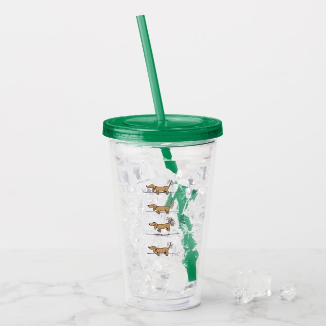 Flying Dachshund brown acrylic green tumbler (Front Ice)