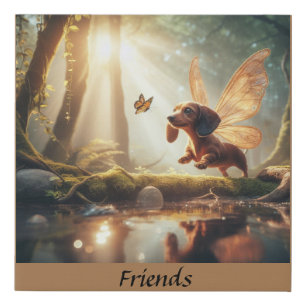 Flying Dachshund Faux Wrapped Canvas Print