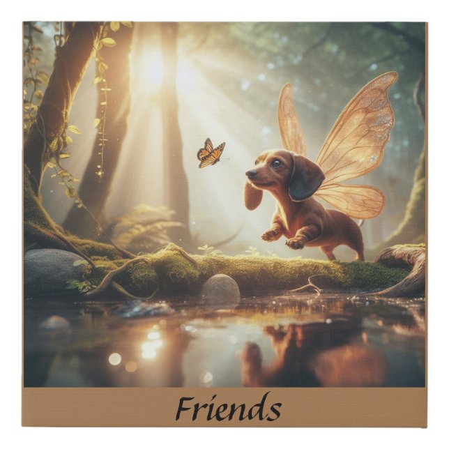 Flying Dachshund Faux Wrapped Canvas Print (Front)