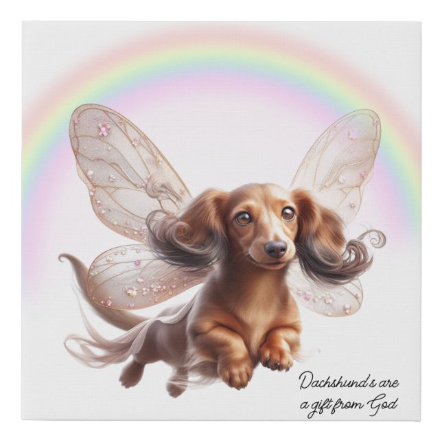 Flying Dachshund Faux Wrapped Canvas Print (Front)