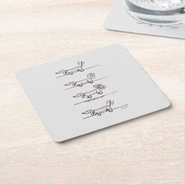 Flying Dachshund gray paper coasters (Angled)