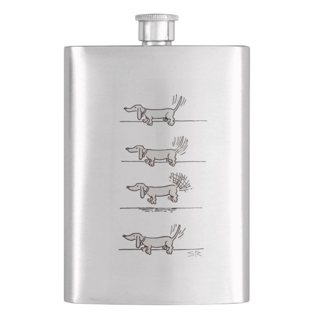 Flying Dachshund gray stainless steel flask (Front)