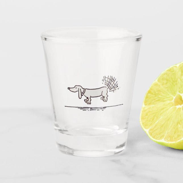Flying Dachshund shot glass (Front)