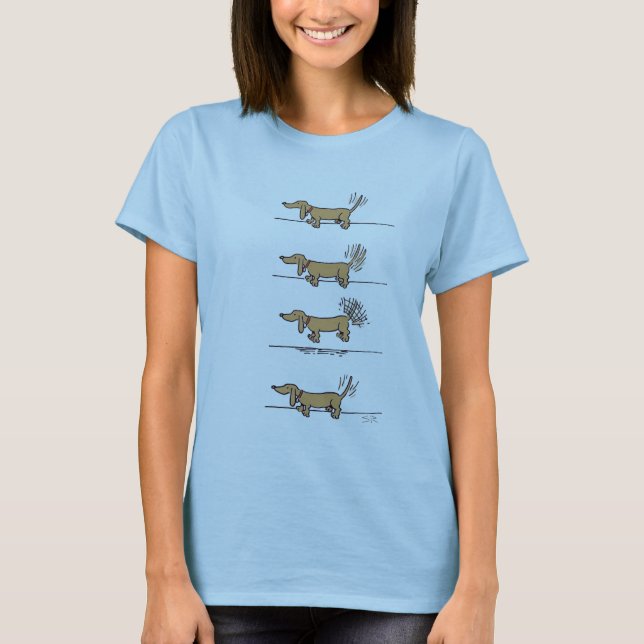 Flying Dachshund women brown blue Tshirt (Front)