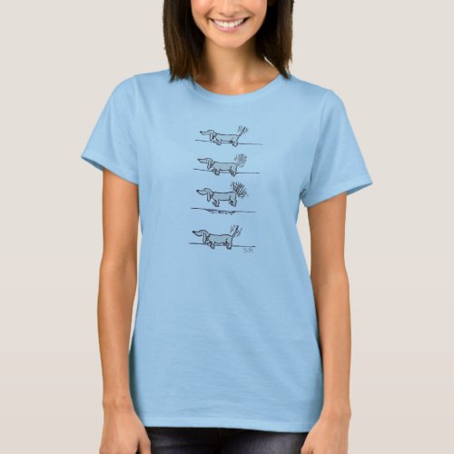 Flying Dachshund women gray blue T_shirt