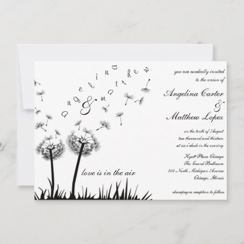 flying dandelion wedding invitation