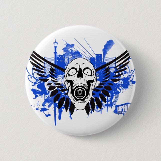 Flying Disc Golf Skull Button (Front)