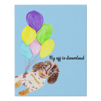 Flying dog off to dreamland faux canvas print