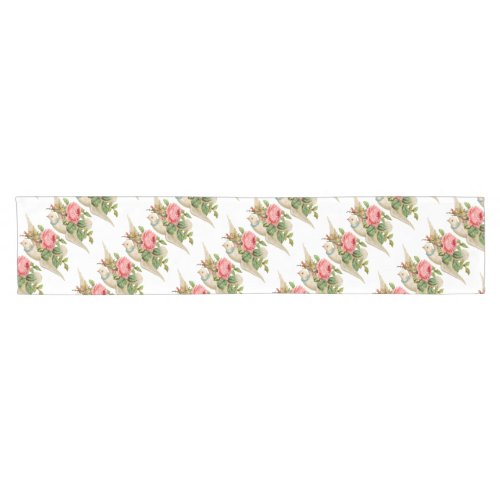FLYING DOVE WITH PINK ROSE VALENTINES DAY SHORT TABLE RUNNER