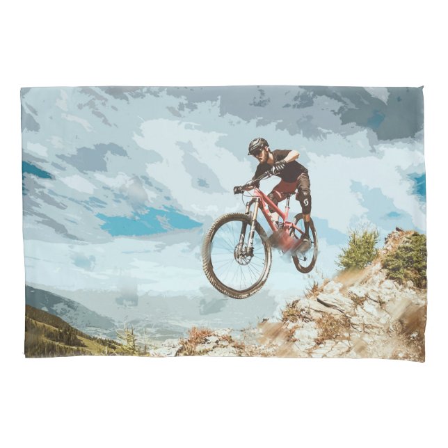 Flying Downhill on a Mountain Bike Pillow Case (Front)