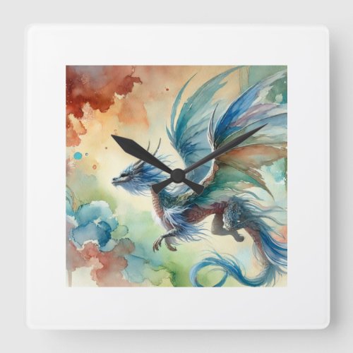 Flying Dragon 240624AREF111 _ Watercolor Square Wall Clock