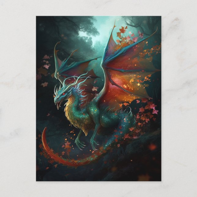 Flying Dragon Colorful Fantasy Art Postcard (Front)