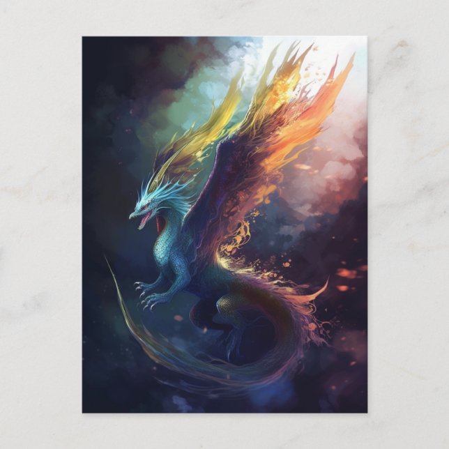 Flying Dragon Colorful Fantasy Art Postcard (Front)