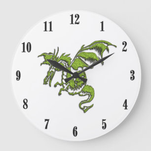 Flying Dragon Design Black Numbers Large Clock