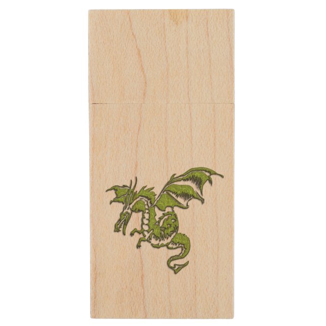 Flying Dragon Design Wood Flash Drive (Front Vertical)