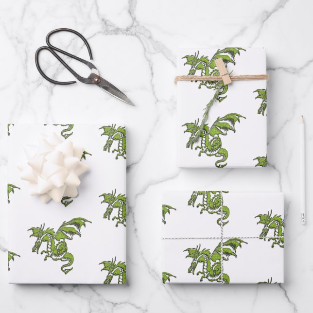 Flying Dragon Design Wrapping Paper Sheets (Front)
