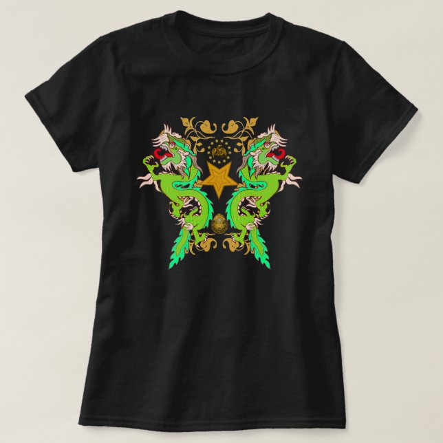 Flying Dragon Gilded Floral Star T-Shirt (Design Front)
