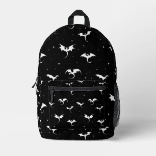 Flying dragons and stars on black background printed backpack