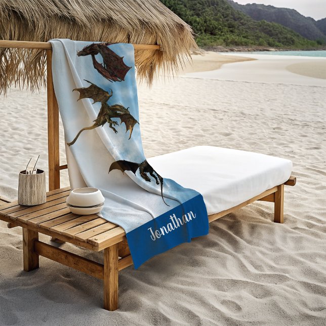 Flying Dragons Wyvern Fantasy Personalized  Beach Towel (Creator Uploaded)