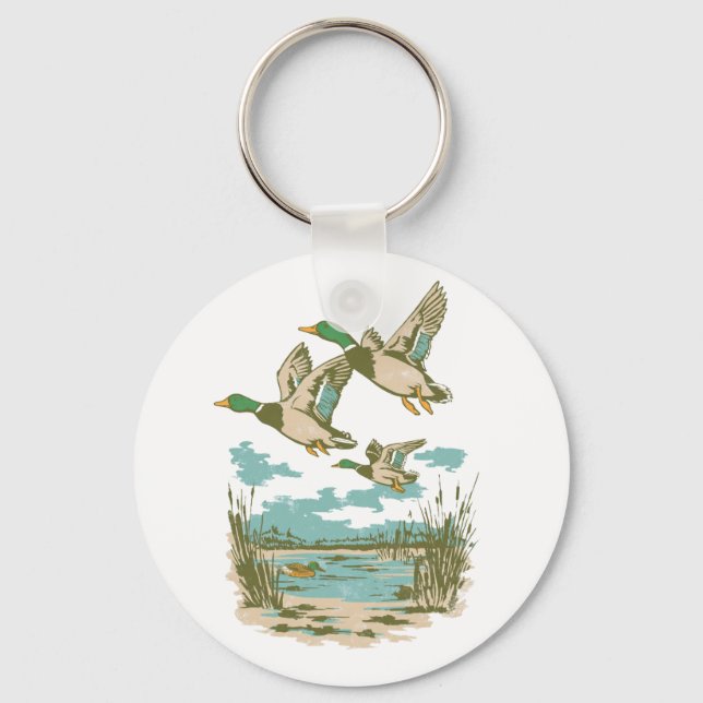 Flying Ducks Wetland Wildlife Nature Hunting Outdo Keychain (Front)